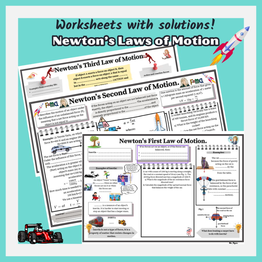 Newton’s Laws of Motion – Physics Worksheet in English (Middle & High School, NGSS / IB / ESL). Mrs_Physics. Fizunia.