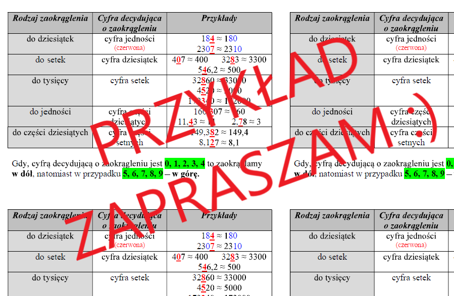 Reguły zaokrąglania liczb - wklejki (8 szt.)
