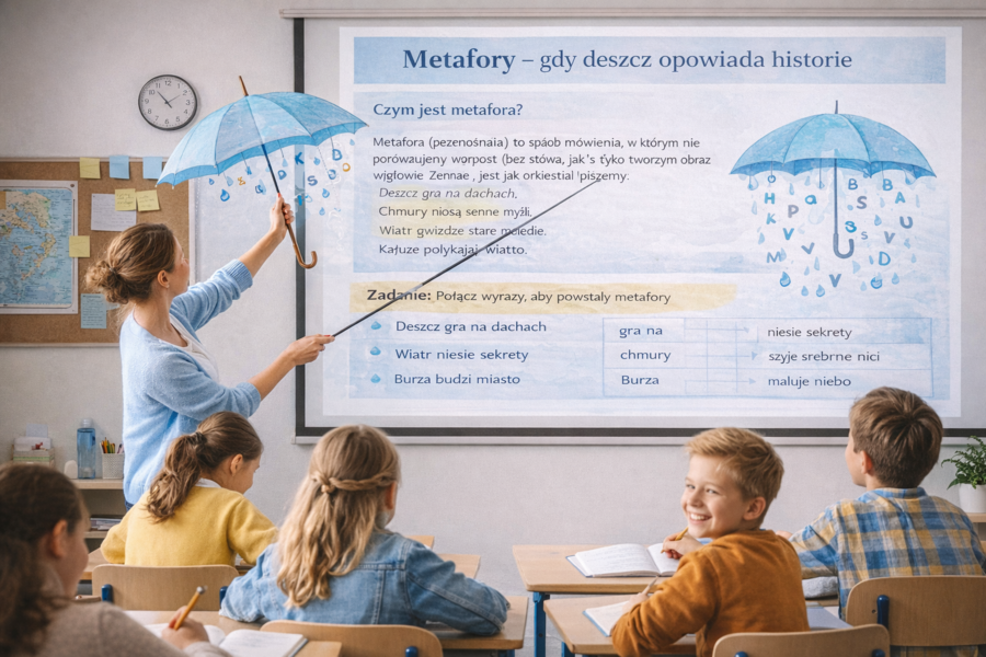 Deszczowe metafory – ćwiczenia z języka polskiego