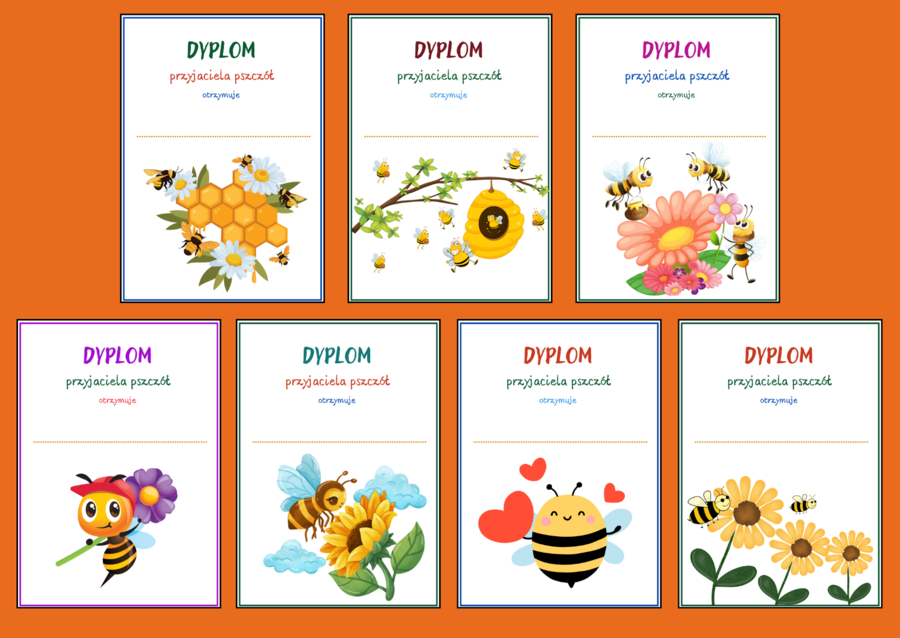 DZIEŃ PSZCZÓŁ - pszczoły – DYPLOMY – 20 wersji – biblioteka – świetlica - przedszkole – dyplom