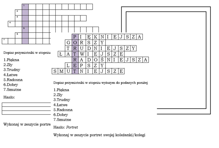 Logogryf dla klasy 2 z hasłem Portret