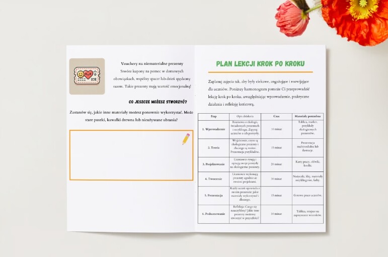Przewodnik dydaktyczny. Plan lekcji. Ekologiczne prezenty. Pomysły na rękodzieło. Nauka planowania budżetu. Świadomość ekologiczna.