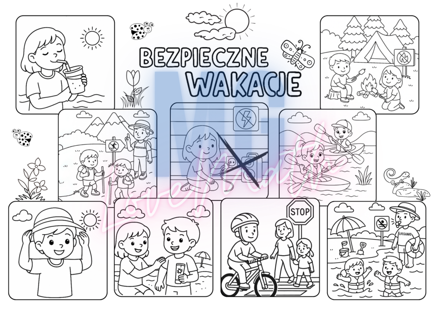 Wakacje - 30 kolorowanek dla dzieci - duża kolorowanka XXL, kolorowanki z zasadami bezpieczeństwa