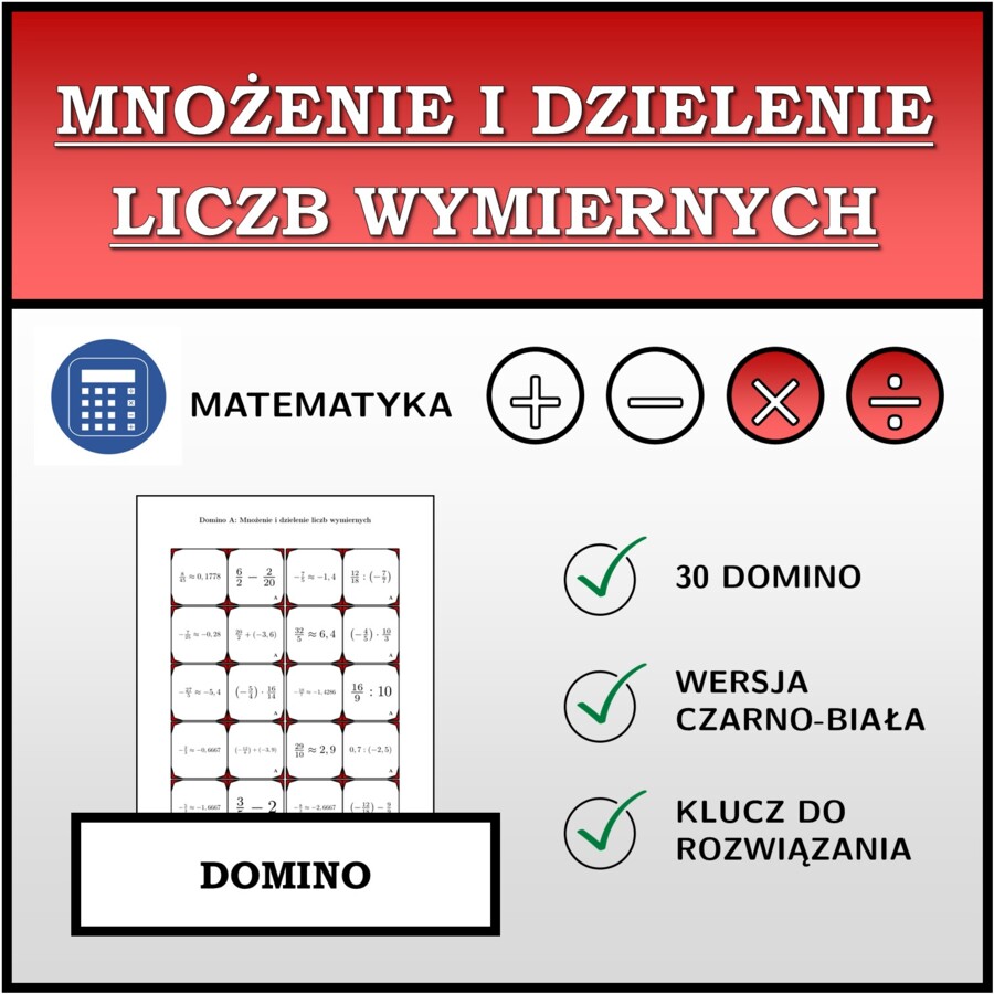 Domino - Mnożenie i dzielenie liczb wymiernych | matematyka