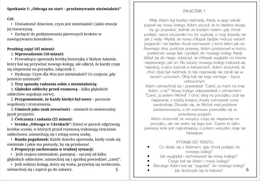 Scenariusze d 6-10 lat nt. radzenia sobie z nieśmiałością, wstydliwością, strachem