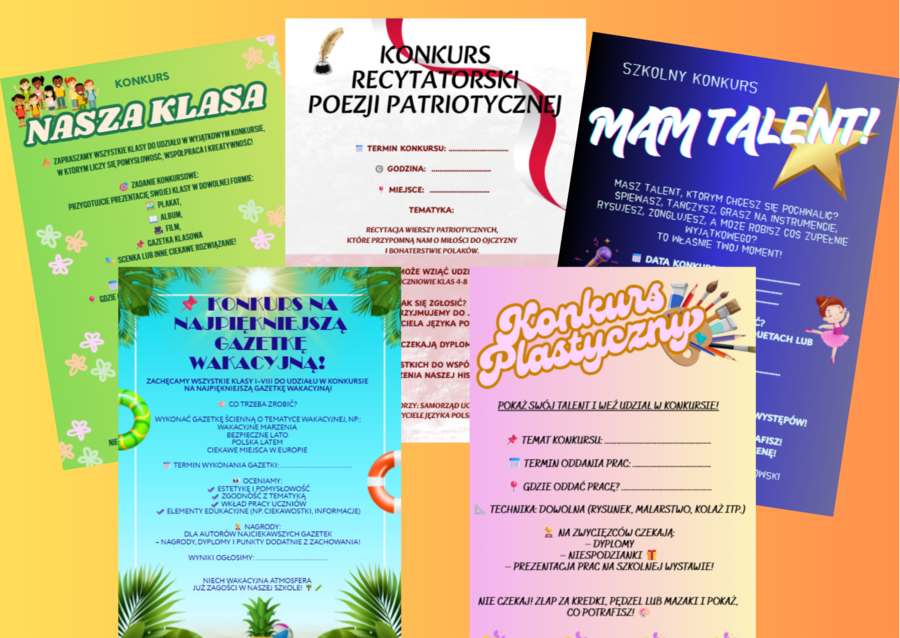 📌 Zestaw 10 Wzorów Ogłoszeń Konkursów Szkolnych – Na Każdy Miesiąc Roku Szkolnego!