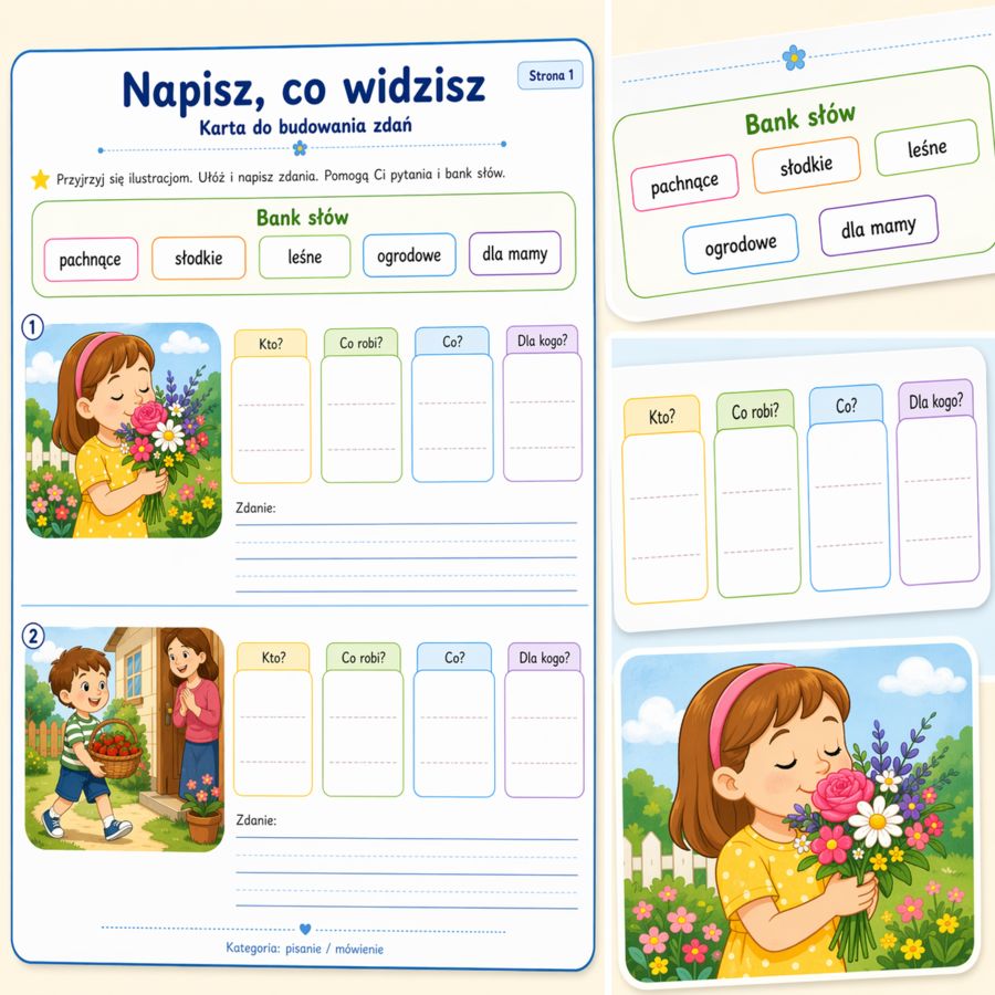 Napisz, co widzisz. Karta do budowania zdań