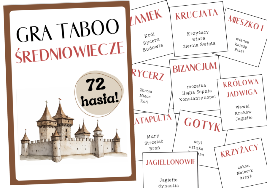 TABOO ŚREDNIOWIECZE– Edukacyjna Gra Słowna dla Nauczycieli, Wychowawców i Rodziców/Zgodne z podstawą programową/GRYWALIZACJA/ZNIŻKA!