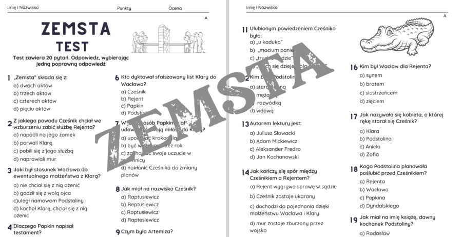 Testy znajmości lektur w klasach VII-VIII