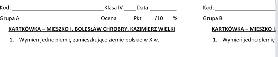 Kartkówka - Mieszko, Bolesław, Kazimierz