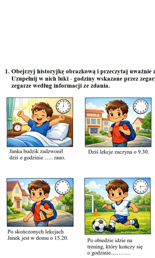 Kartkówka zegar i kalendarz