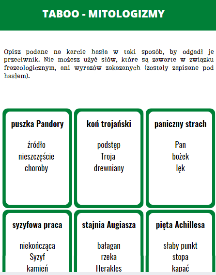 Mitologizmy - gry i ćwiczenia