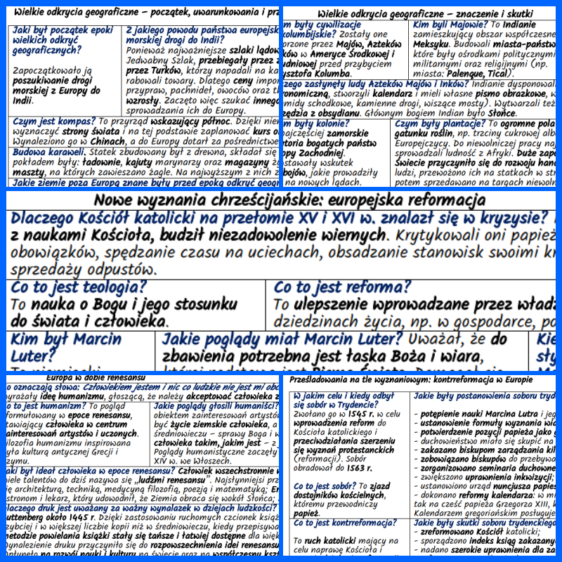 Wielkie odkrycia geograficzne. Renesans, reformacja i kontrreformacja w Europie XV i XVI w. – NOTATKI