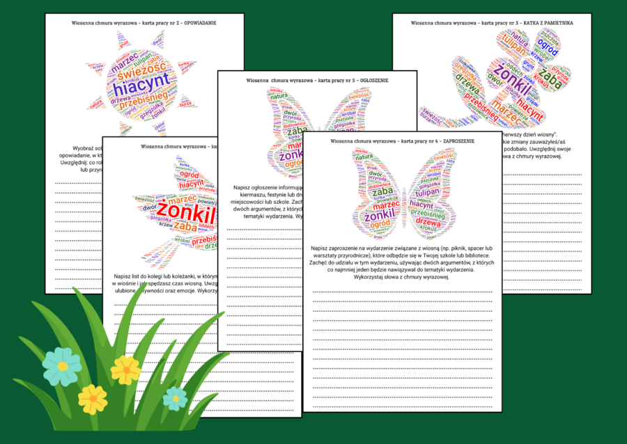 🌷WIOSNA – karty pracy (kl. 4–8) - ćwiczenia redakcyjne - opowiadania - list - zaproszenie - ogłoszenie - kartka z pamiętnika