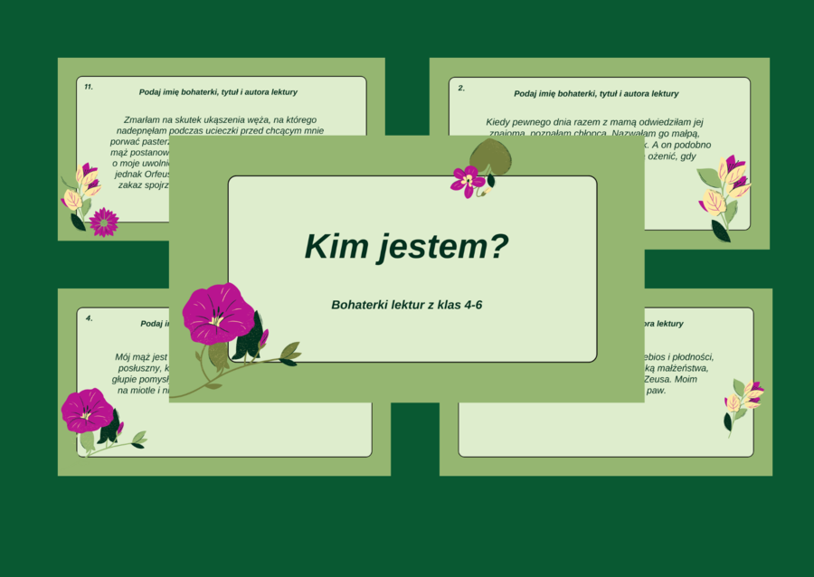 BOHATERKI LEKTUR 4-6 – KIM JESTEM? prezentacja – 24 slajdy – Dzień Kobiet – egzamin – powtórka + odpowiedzi