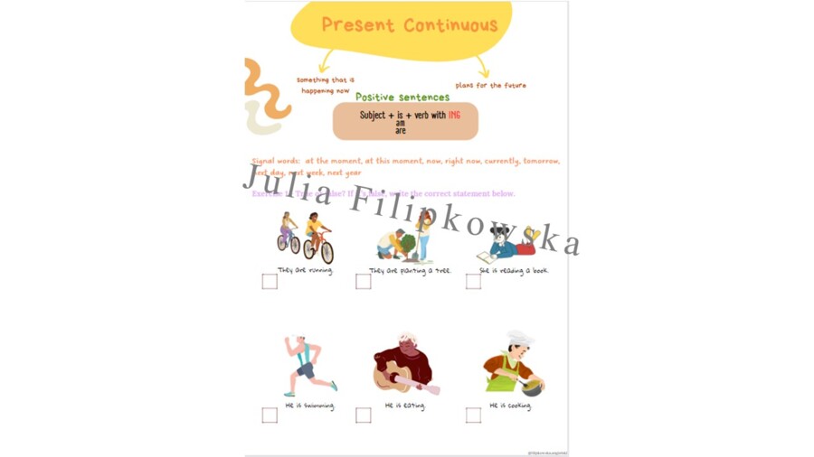 Present Continuous/ Worksheet/ Zestaw zadań/ Teoria i Praktyka/ Teoria/ Theory/ Zadania/ Pakiet/ Karta pracy/Speaking/ Gramatyka/ Grammar/ English Grammar/ Matura/ Notatka/ SP 4/ SP 4-6/ SP 7-8/ SP 8/ Klasy 7-8/ Klasa 8/ Gotowa lekcja/ Mówienie