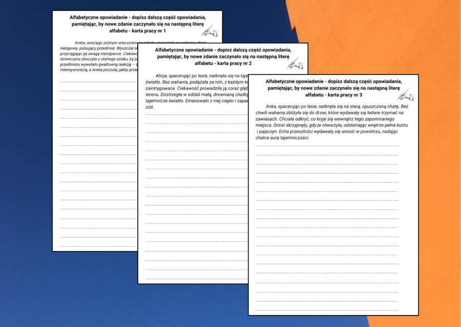 Alfabetyczne OPOWIADANIE – karta pracy – ćwiczenia redakcyjne – wakacje – lato – 3 wersje