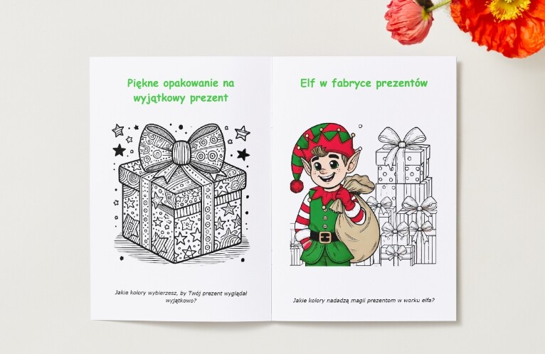 Kolorowanki. Prezenty. Postacie świąteczne. Motywy świąteczne