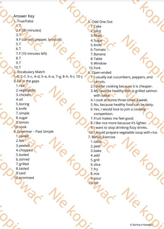 Karta pracy z czytanką Healthy eating challenge B1