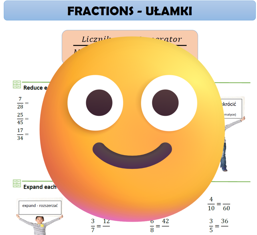 Ułamki zwykłe z elementami języka angielskiego - powtórzenie materiału