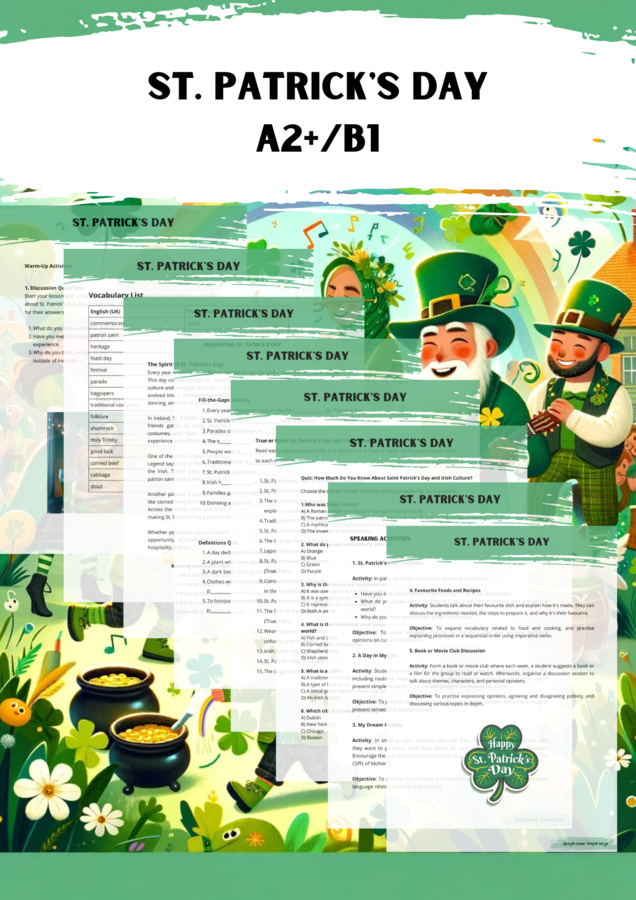 St. Patrick's Day A2+/B1 Dzień Św. Patryka Karty Pracy Worksheet Gotowa Lekcja