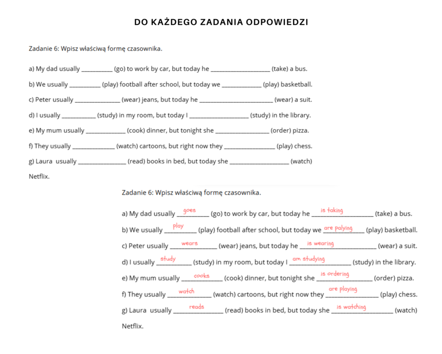 Gramatyka klasa 6: Czasy teraźniejsze: Present Simple vs. Present Continuous, na podstawie podręcznika English Class A2 Unit 1
