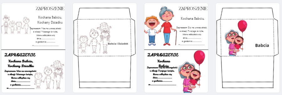 Zaproszenia i koperty na dzień Babci i Dziadka