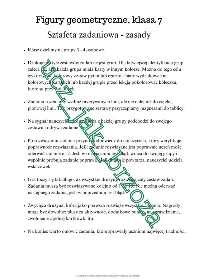 Figury geometryczne, klasa 7, sztafeta zadaniowa, powtórzenie przed sprawdzianem