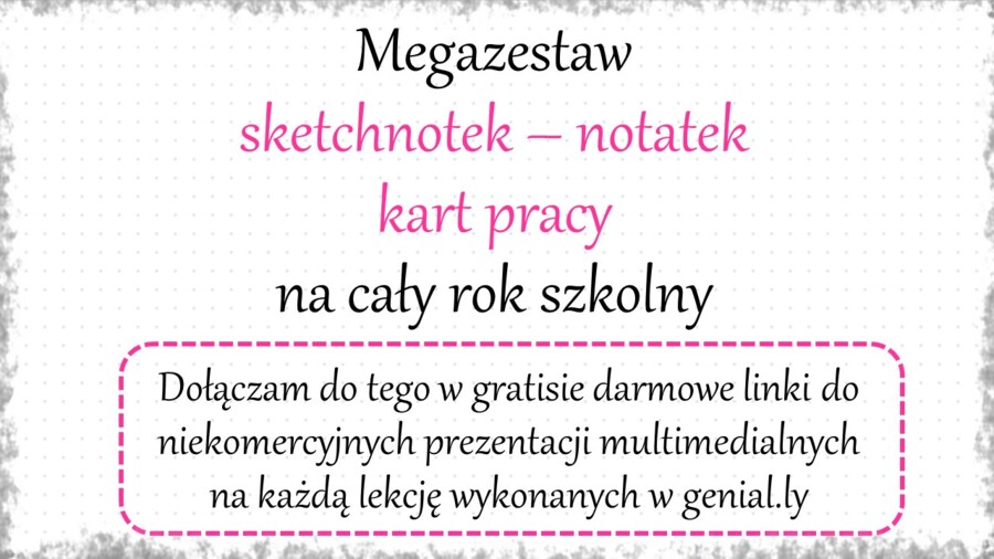 Megazestaw sketchnotek (notatek) i kart pracy na cały rok szkolny do biologii w klasie 6. Do zestawu dodaję w gratisie linki do niekomercyjnych prezentacji multimedialnych na każdą lekcję
