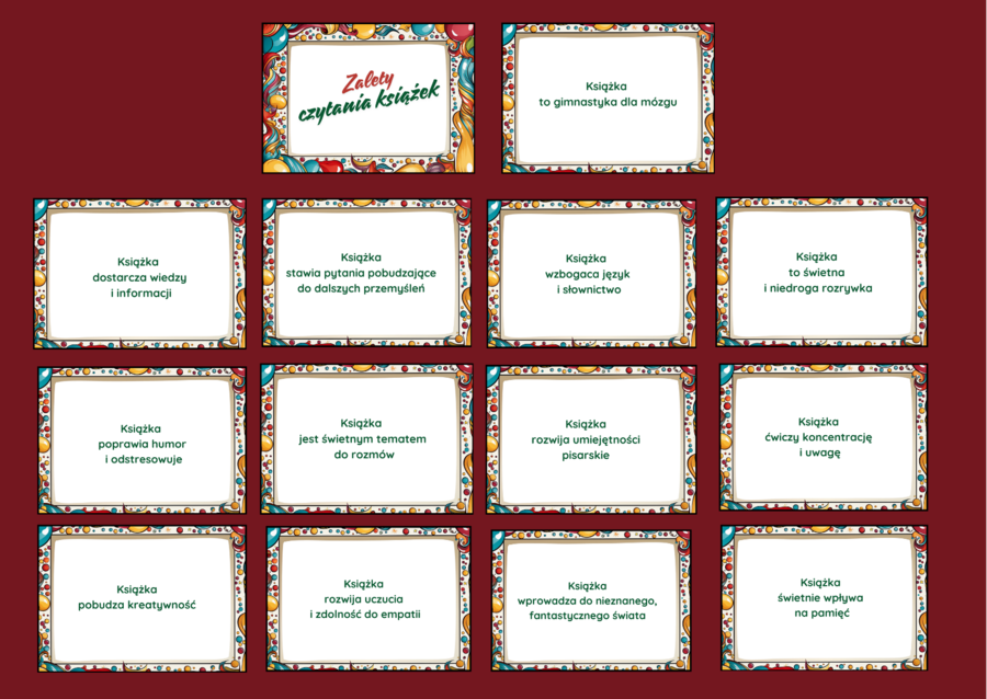ZALETY CZYTANIA KSIĄŻEK - gazetka - biblioteka - język polski - 14 stron - wersja 2