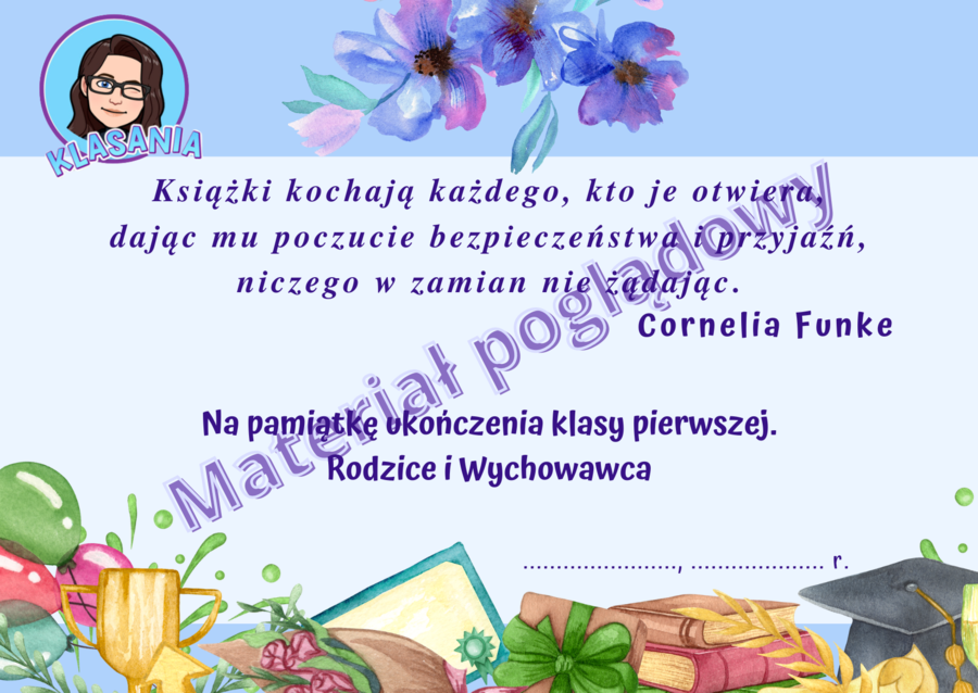 Wkładki do książek dla klas 1-8 na zakończenie roku szkolnego