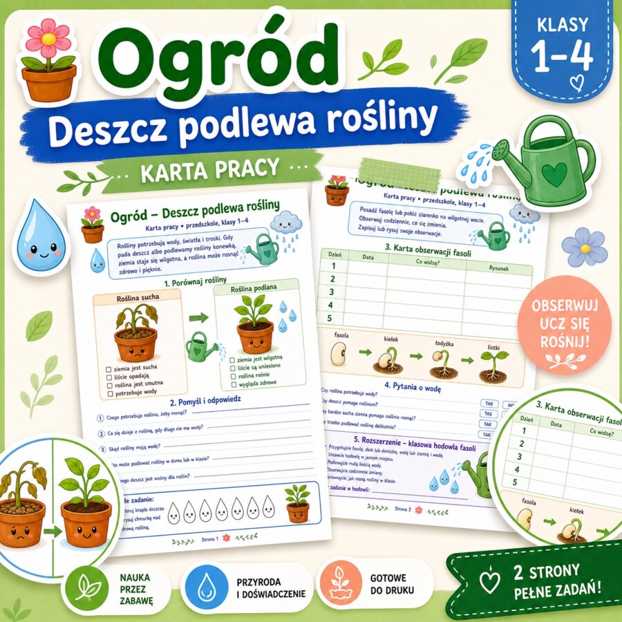 Deszcz podlewa rośliny