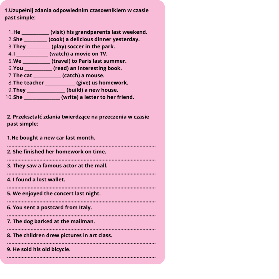 Past Simple teoria i zadania gramatyczne