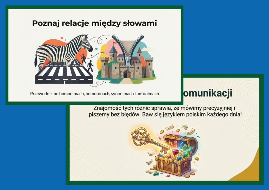 📚✨ Homonimy, antonimy, synonimy, homofony – SŁOWNICTWO - prezentacja – 16 slajdów