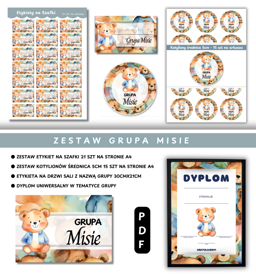 Zestawy grafik do własnego wydruku dla grup przedszkolnych GRUPA MISIE