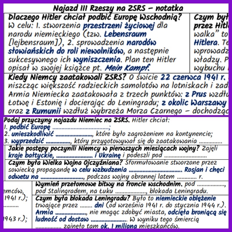 Najazd III Rzeszy na ZSRS – notatki i karta pracy