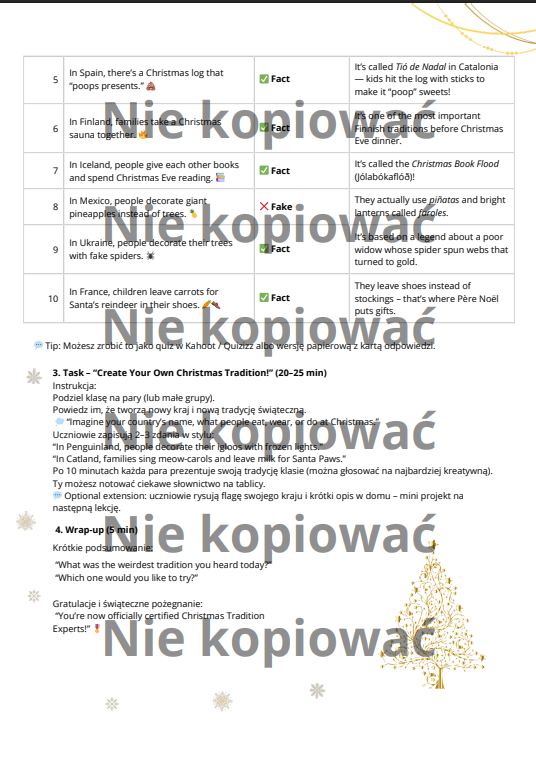 Karta pracy Christmas Around the World A2+/B1