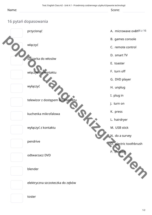 English Class A2 – Unit 4 – testy