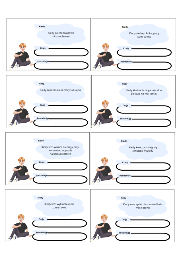 Karty "Kiedy... czuję... potrzebuję". Tus. Rewalidacja.