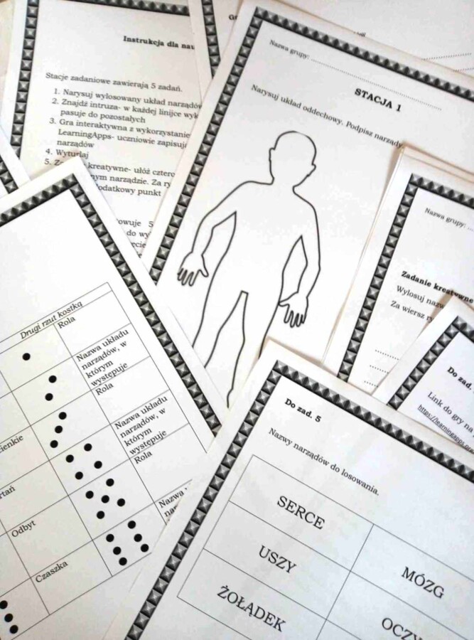 Stacja zadaniowa dla klasy 4 na podsumowanie działu Odkrywamy tajemnice ciała człowieka