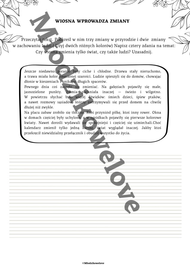 Wiosenny pakiet edukacyjny-samodzielne tworzenie wypowiedzi pisemnej oraz świadome formułowanie myśli