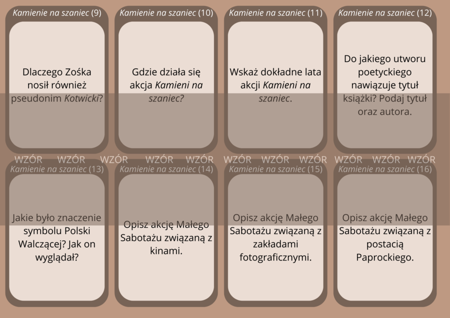 Kamienie na szaniec - fiszki do lektury
