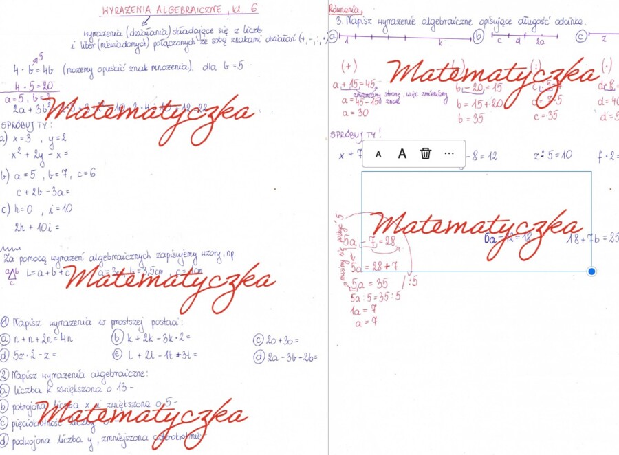 Wyrażenia algebraiczne - wprowadzenia + ćwiczenia - karty pracy, kl. 6