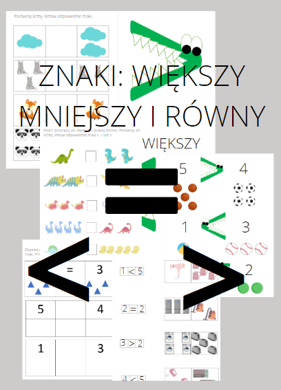 Znaki większy, mniejszy, równy w zakresie 5