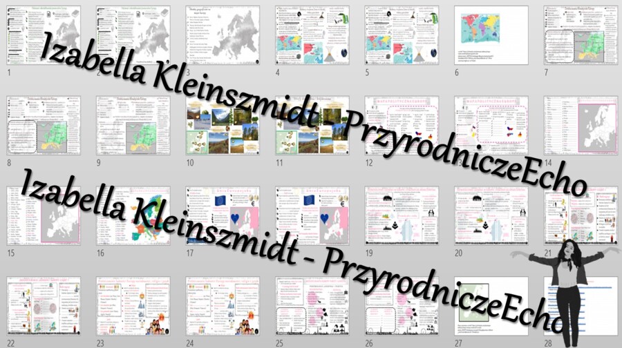 Zestaw sketchnotek i kart pracy + gratisowe linki do prezentacji multimedialnych niekomercyjnych wykonanych w genial.ly do indywidualnego pobrania i użycia do celów niekomercyjnych. Geografia 6, „Środowisko przyrodnicze i ludność Europy”