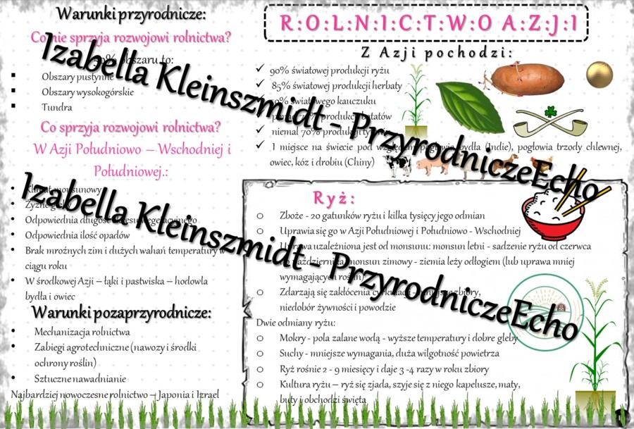 Sketchnotka - notatka „Rolnictwo Azji” wykonana w power point do edycji. Geografia 8; „Azja”