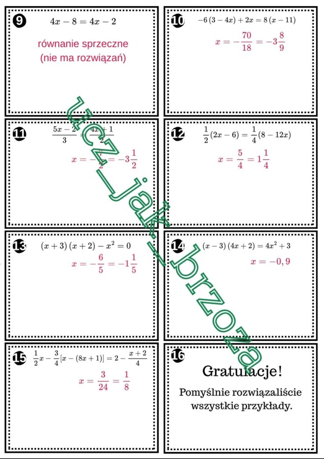 Rozwiązywanie równań, równania, klasa 7, praca w grupach, wyścigi rzędów