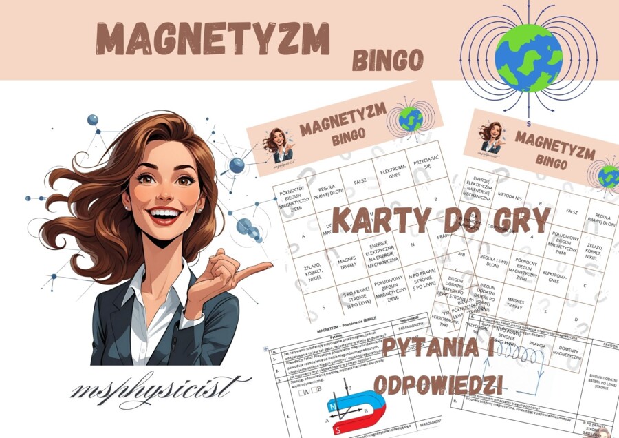 POWTÓRZENIE: MAGNETYZM – klasa 8 – lekcja powtórzeniowa – GRA dydaktyczna. BINGO. MOC powtórki.
