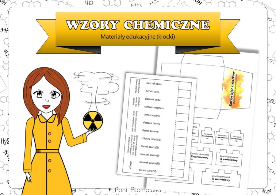 Chemia. Klasa 7. Wzory prostych związków chemicznych. (Materiały edukacyjne. Klocki i karta pracy)
