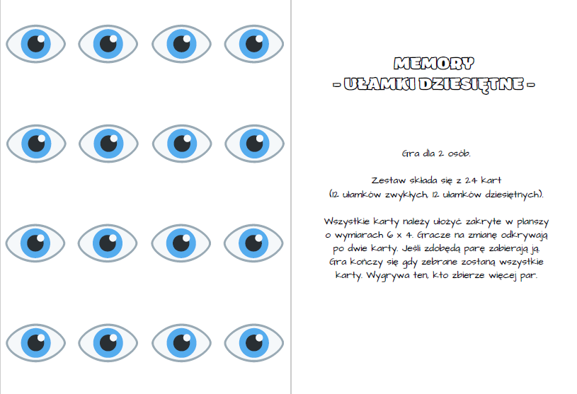 Gry - ułamki dziesiętne (czarny Piotruś, wojna, oczko, memory) klasa 4, 5, 6
